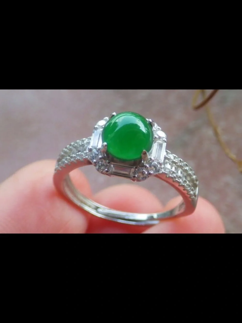 Luxury jadeite precious certificate Sterling silver 925 opened ring size8
